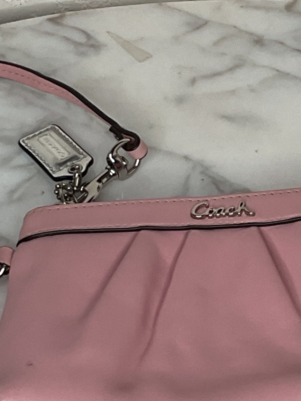 Coach Pink soft Leather Wristlet with metallic silver spell out charm,EUC - Picture 10 of 11